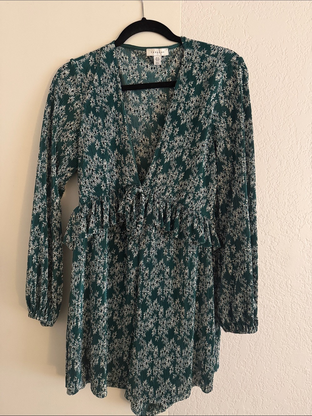 Topshop Teal Floral Wrap-Style Long Sleeve Mini Romper